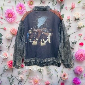 Vintage 70’s 80’s Beatles Abbey Road Denim with Leather Jean Jacket